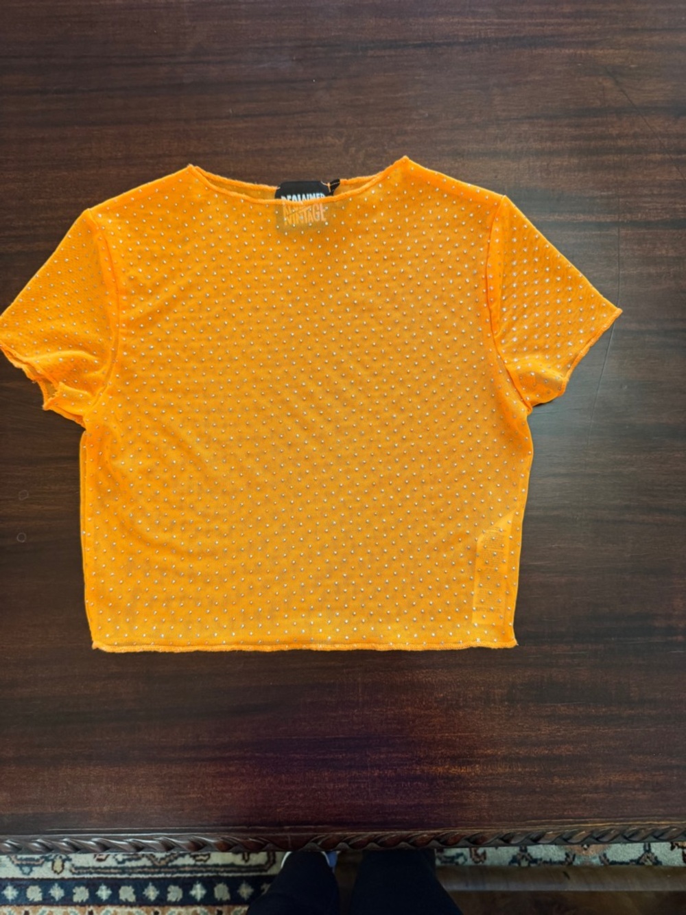 Reclaimed Vintage Bright Orange Mesh Rhinestone Crop Tee